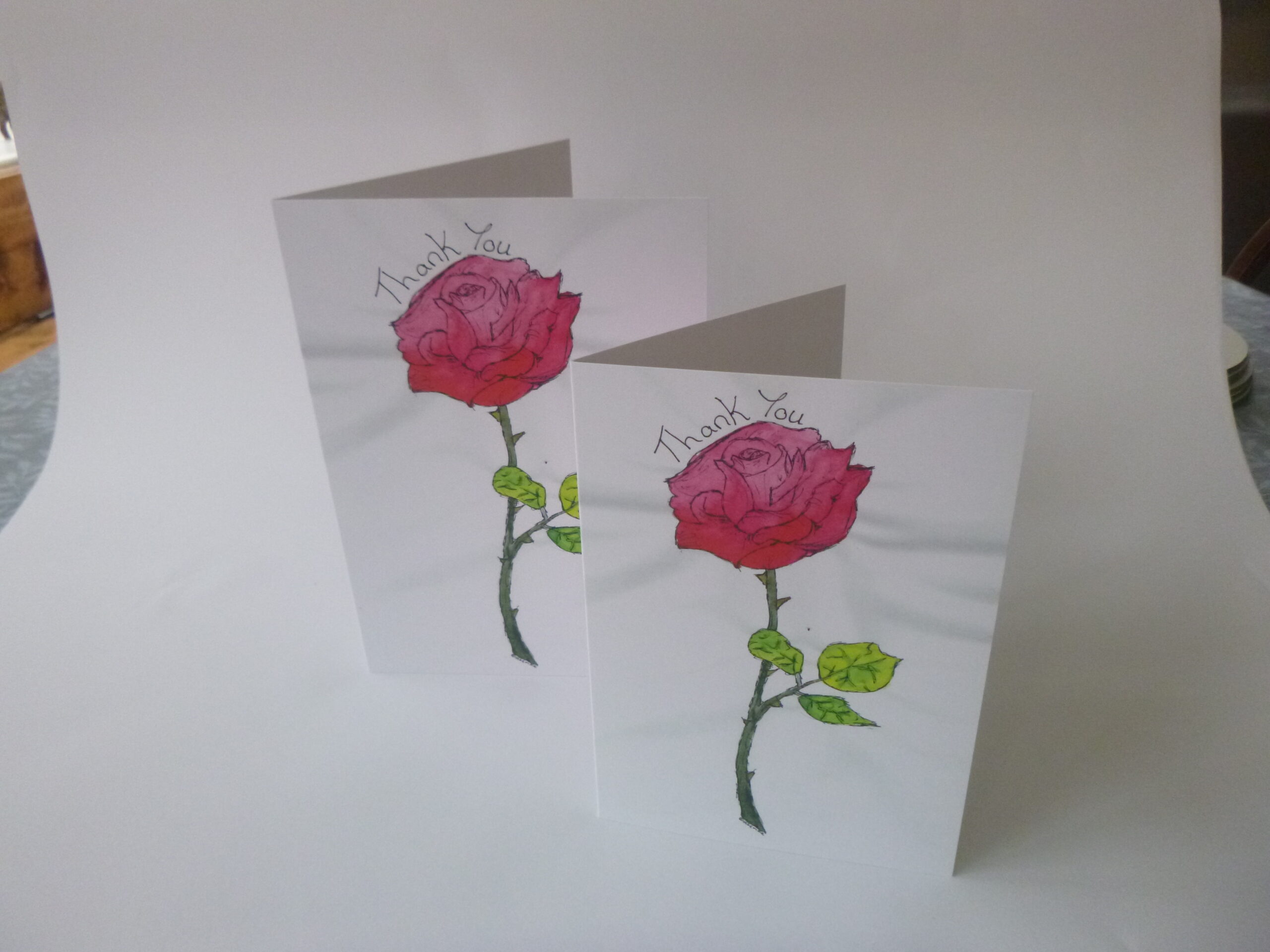 Pink/Red Rose Thank You - Greetings Card